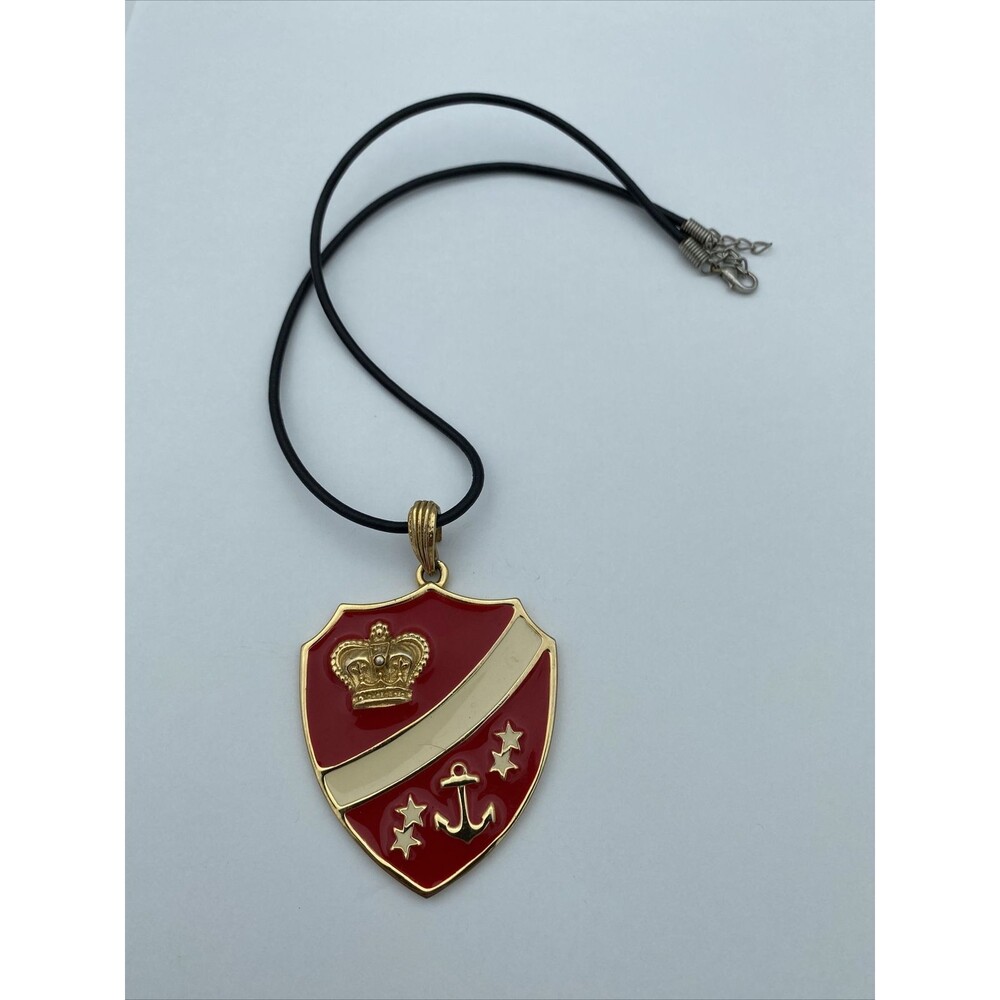 Vintage Crest Shield Crown Stars Anchor Pendant - Red & Gold